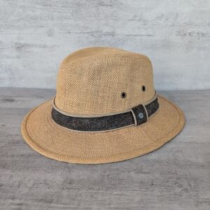 Stetson Hemp Tan Fedora Safari Sun Hat Large Summer Rare